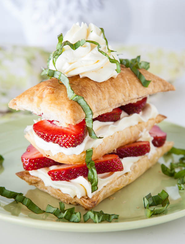 Easy Strawberry Basil Napoleons by EclecticRecipes.com #recipe