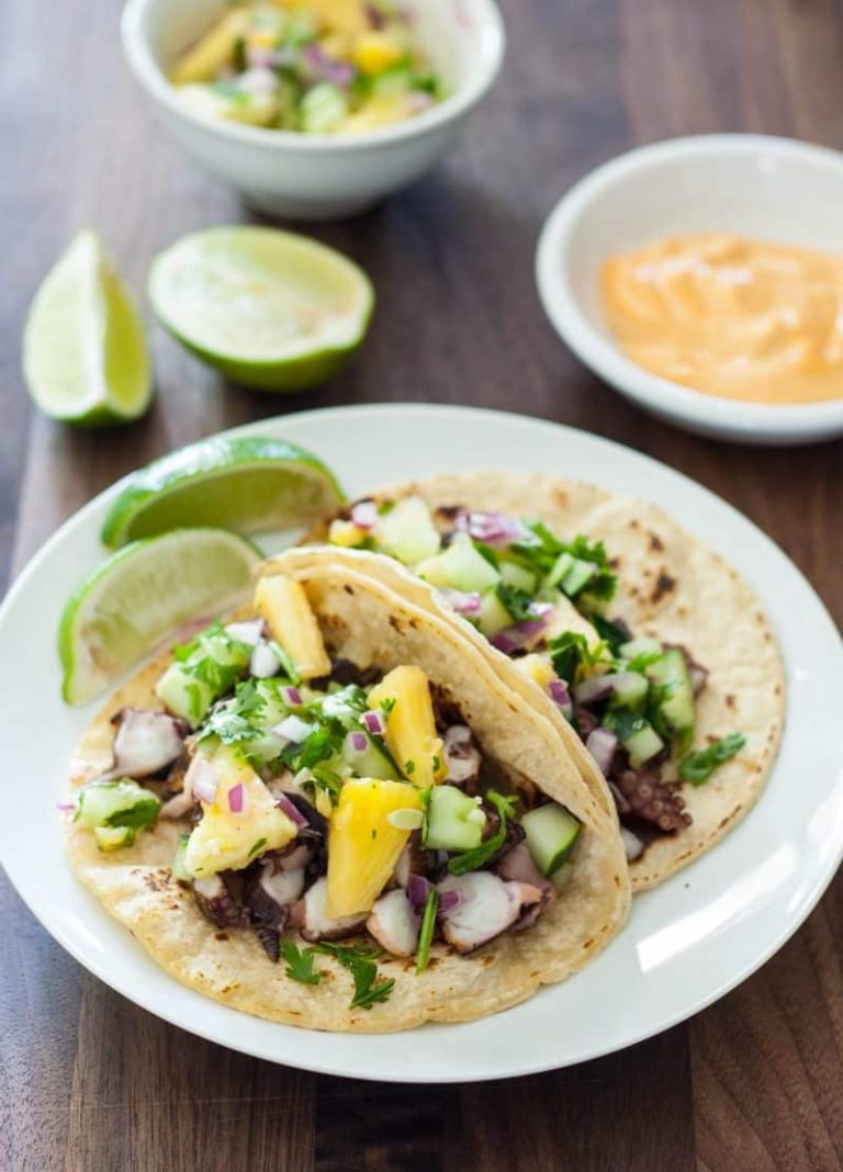 Eclectic Recipes Octopus Tacos with Pineapple Salsa | Eclectic Recipes