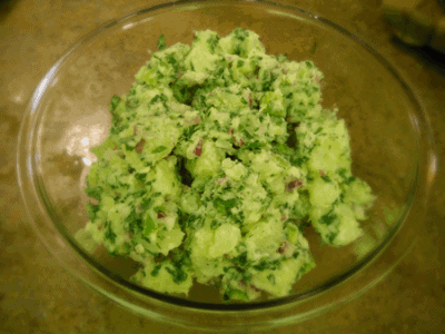 potato salad in glass bowl