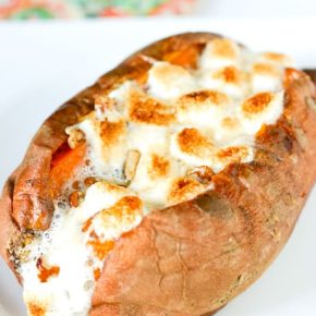 Baked Sweet Potatoes with Marshmallow Pecan Topping