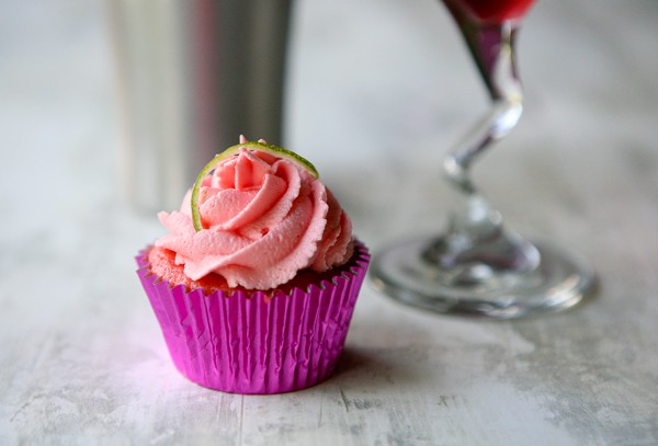 pink cupcake grey background