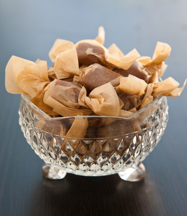 caramels in glass bowl