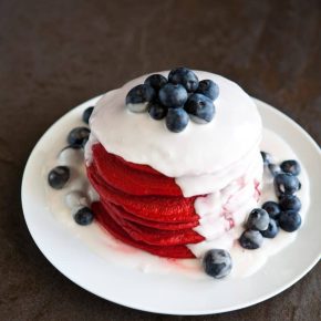 Red Velvet Pancakes with Coconut Syrup and Blueberries 3