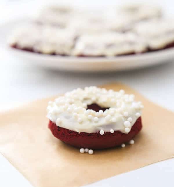 baked red velvet cream donuts