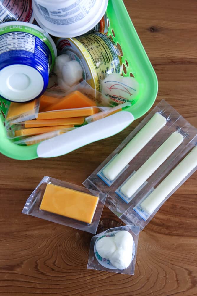 cheese and yogurts inside green bin