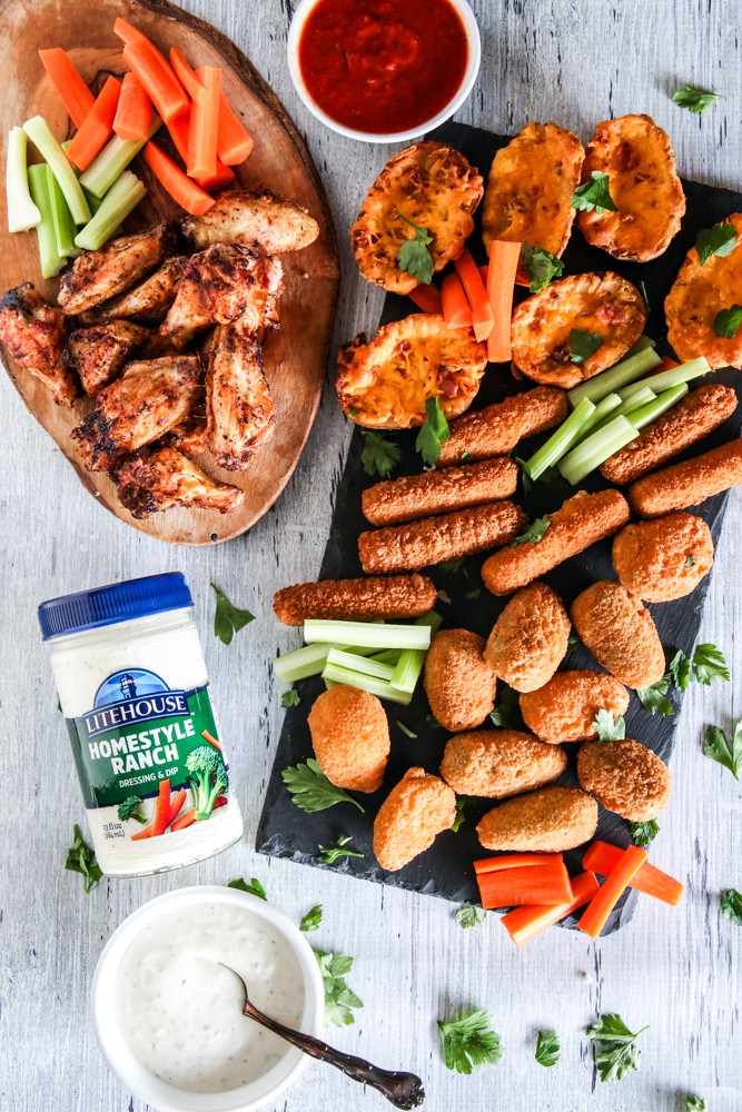 chicken wings and vegetables with appetizers