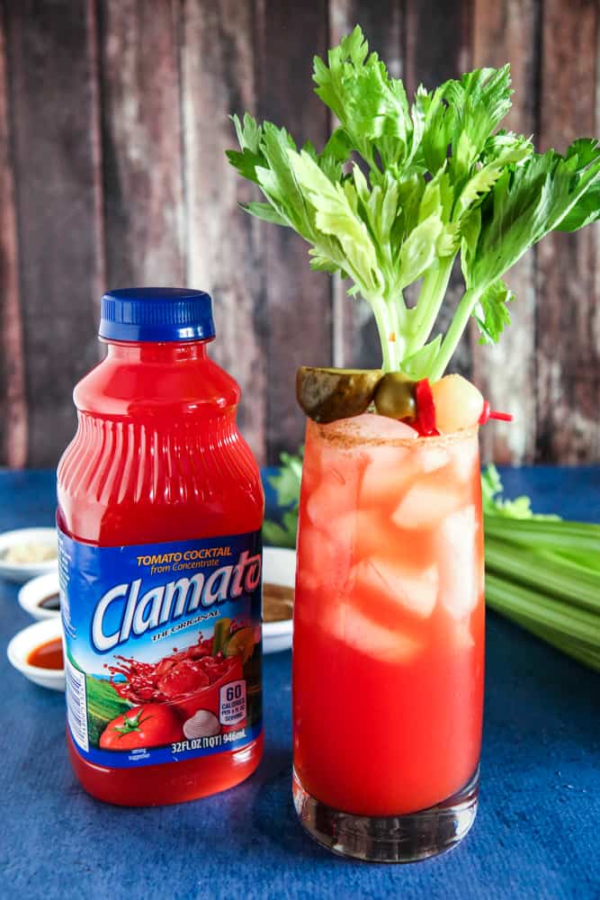 clamato juice next to a bloody caesar