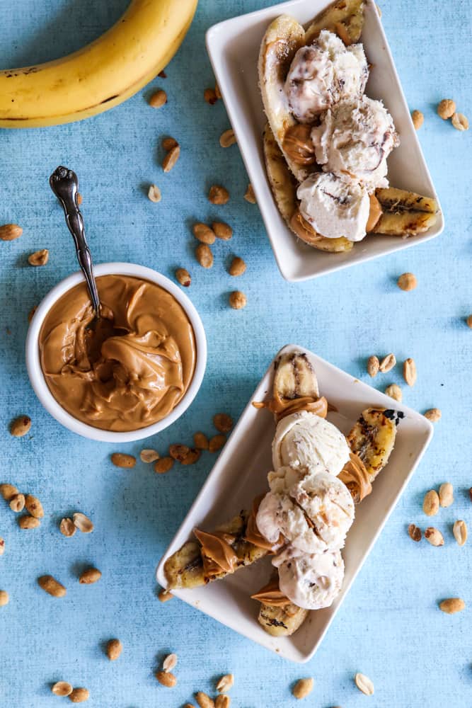 bananas with ice cream scooped on top