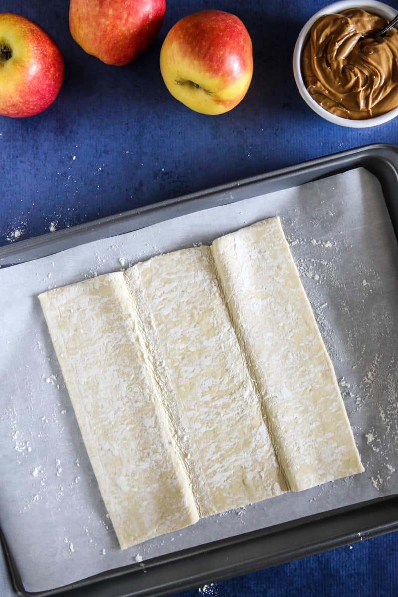 puff pastry dough on cookie sheet