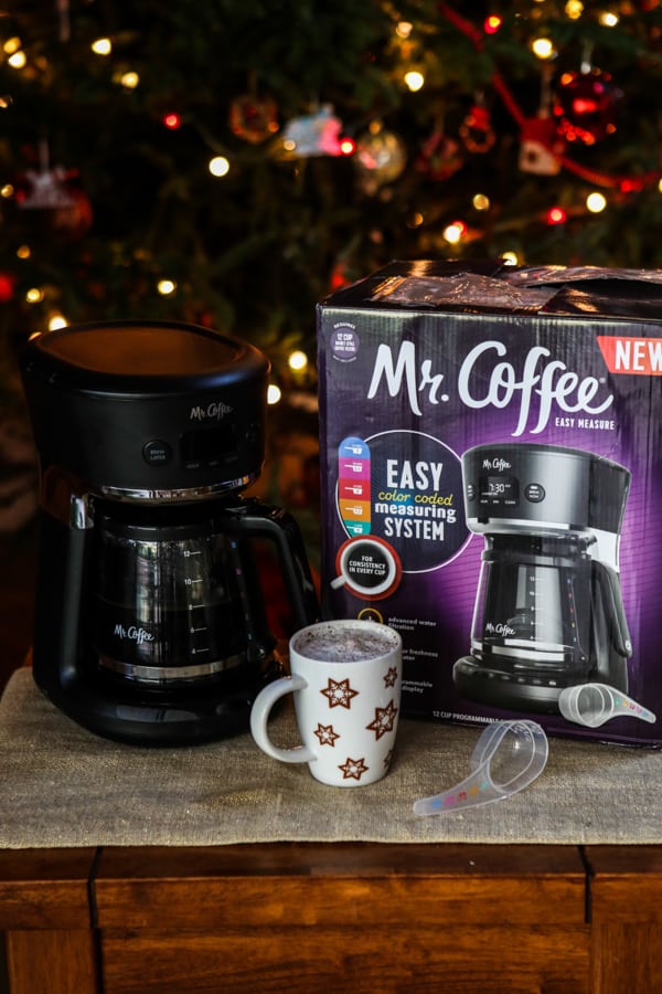 mr coffee pot with a christmas coffee mug
